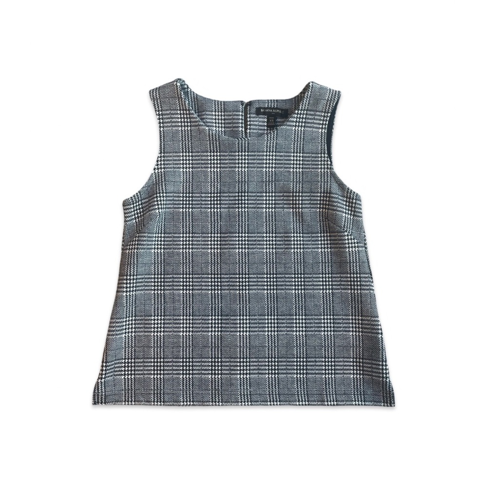 Banana Republic Top Black White Houndstooth Ponte Knit Sleeveless Size XS Petite